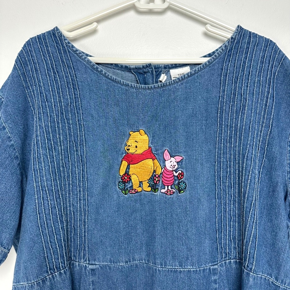 Disney Store Vintage Winnie the Pooh Piglet Denim Midi Dress Blue XXL Cotton - Picture 2 of 9